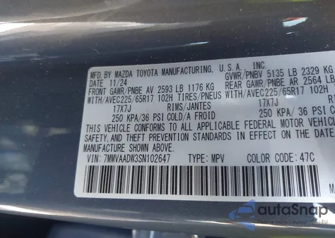 2025 Mazda Cx-50 Hybrid Premium Package из США, поврежденный, VIN 7MMVAADW3SN102647